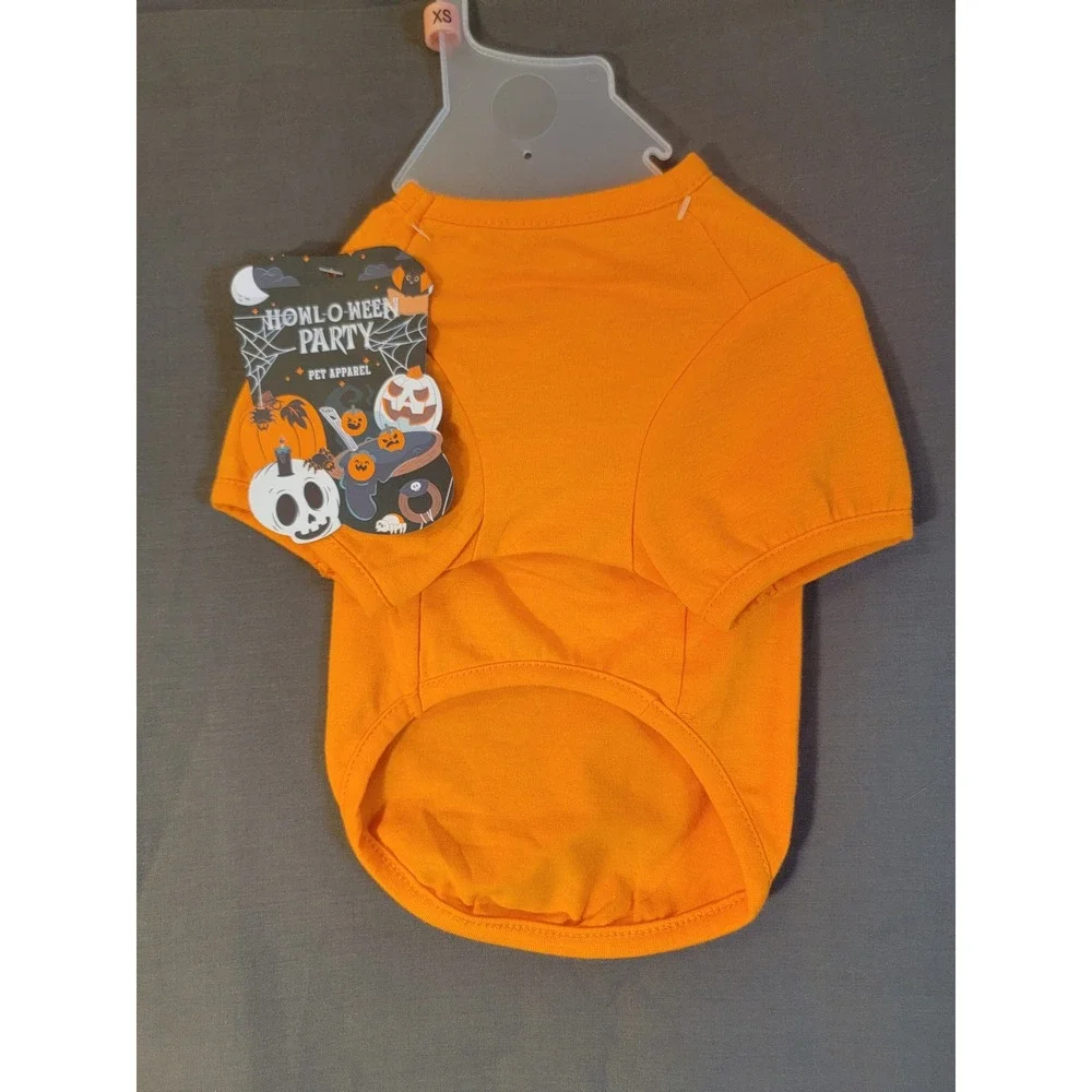 Howl-O-Ween Party Pumpkin Pet Shirt XS Orange New Plaid Halloween Dog Tee